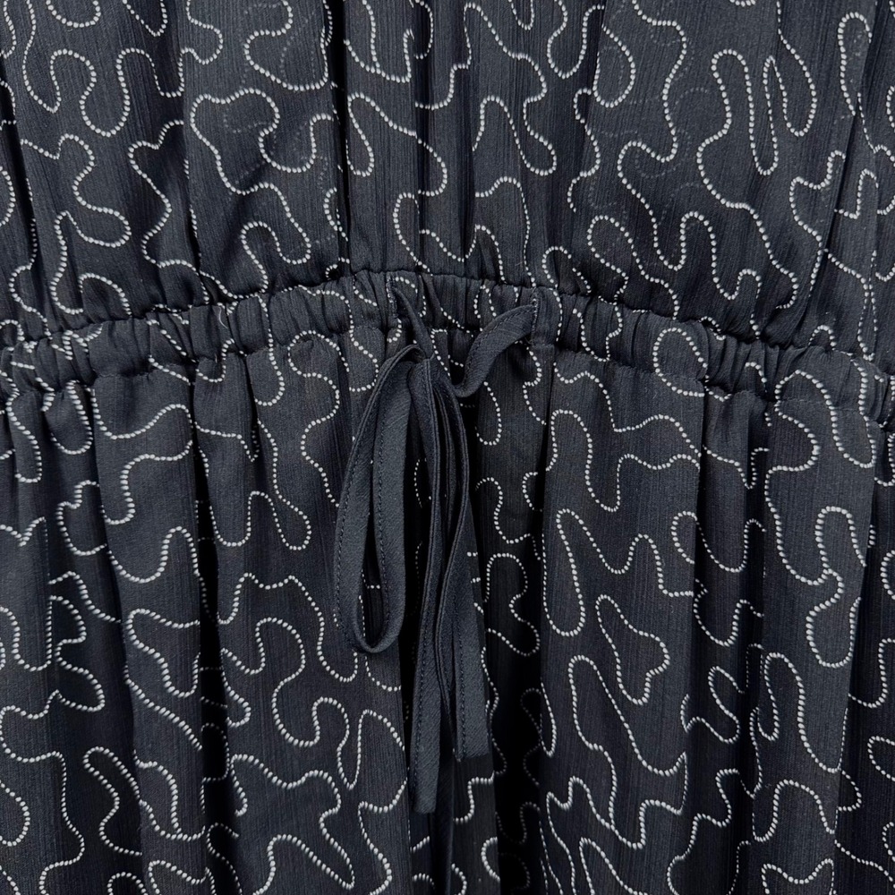 Club Monaco Black Abstract Print Chiffon Long Sleeve Drawstring Dress Size 6 - Picture 5 of 12